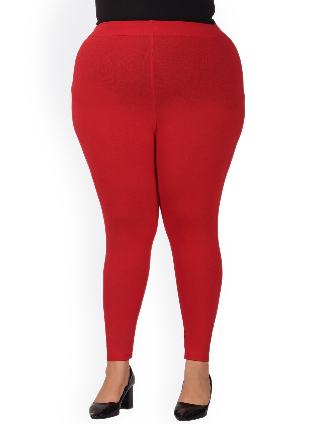 indian flower Plus Size Ankle-Length Leggings, Red