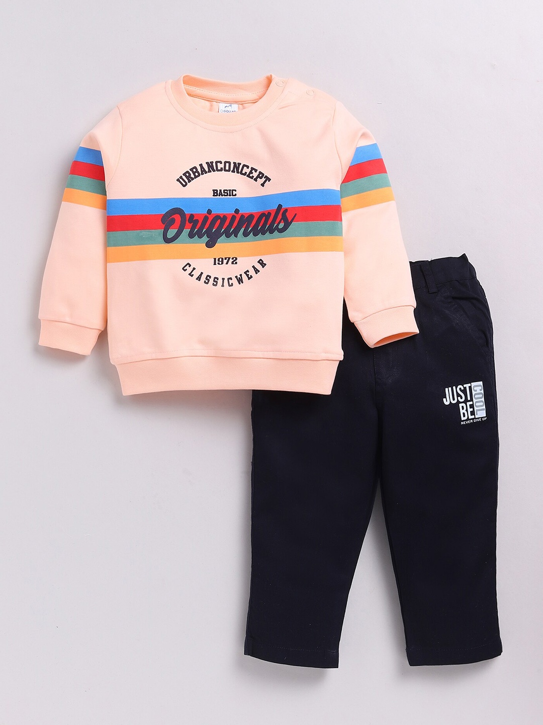 

Dollar Infants Boys Printed Sweatshirt With Trousers, Peach