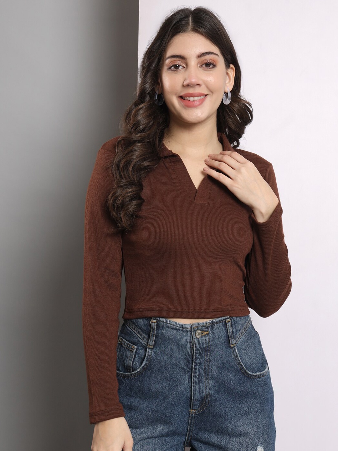 

Q-rious V-Neck Long Sleeves Knitted Top, Brown