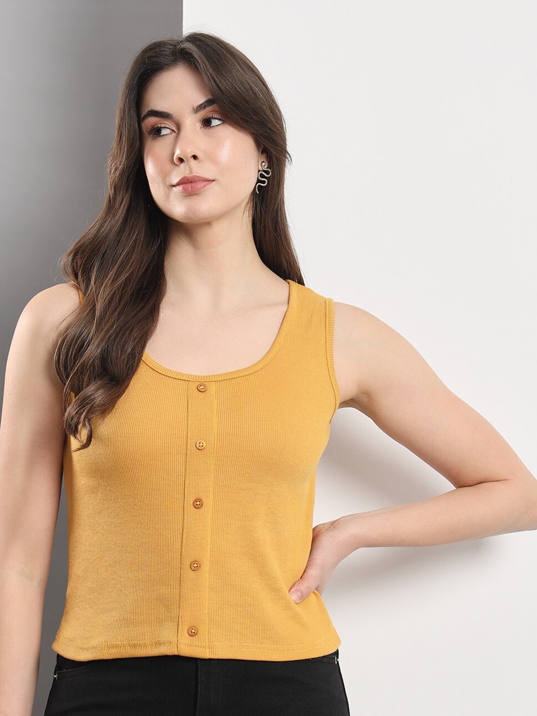 

Q-rious Scoop Neck Sleeveless Regular Top, Mustard