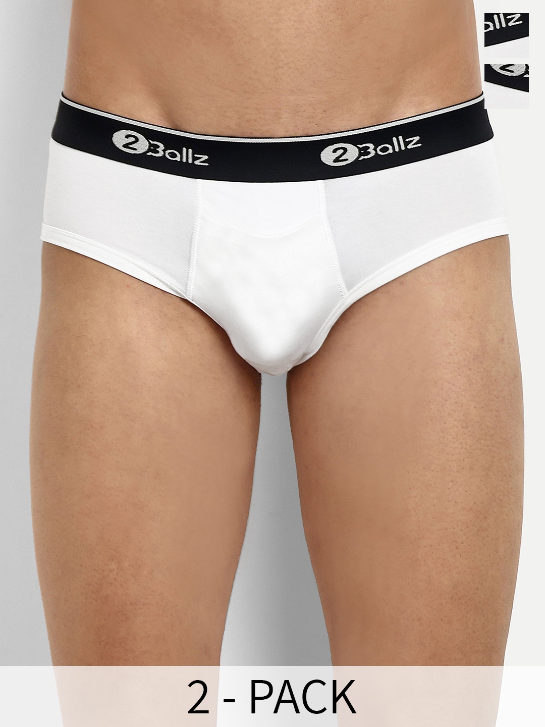2BALLZ Pack Of 2 Brand Logo Printed Horizontal Fly Opening Basic Briefs- WW-2P-2BRB, White