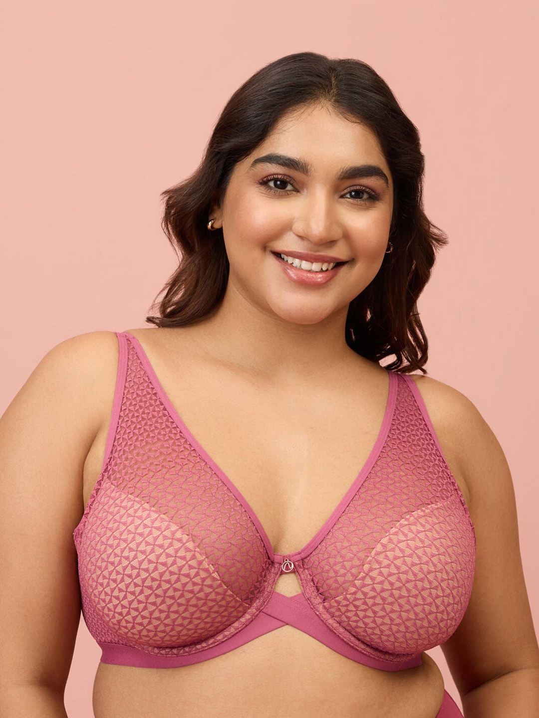 

Nykd Plus Size Geometric Self Design Non Padded Laced Everyday Bra With All Day Comfort, Mauve