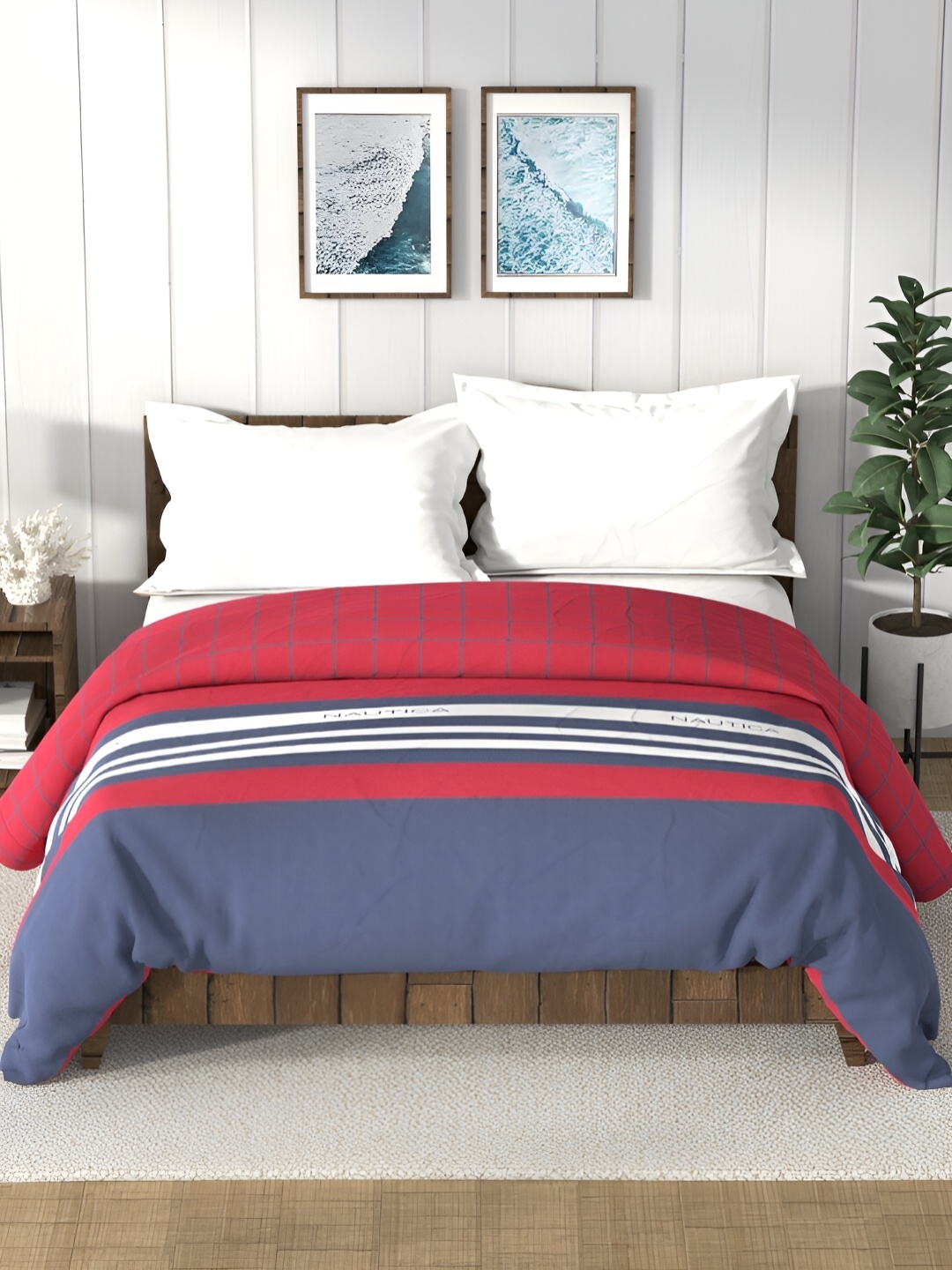 

Nautica Bristol Red & Blue Striped AC Room 150 GSM Double Bed Comforter