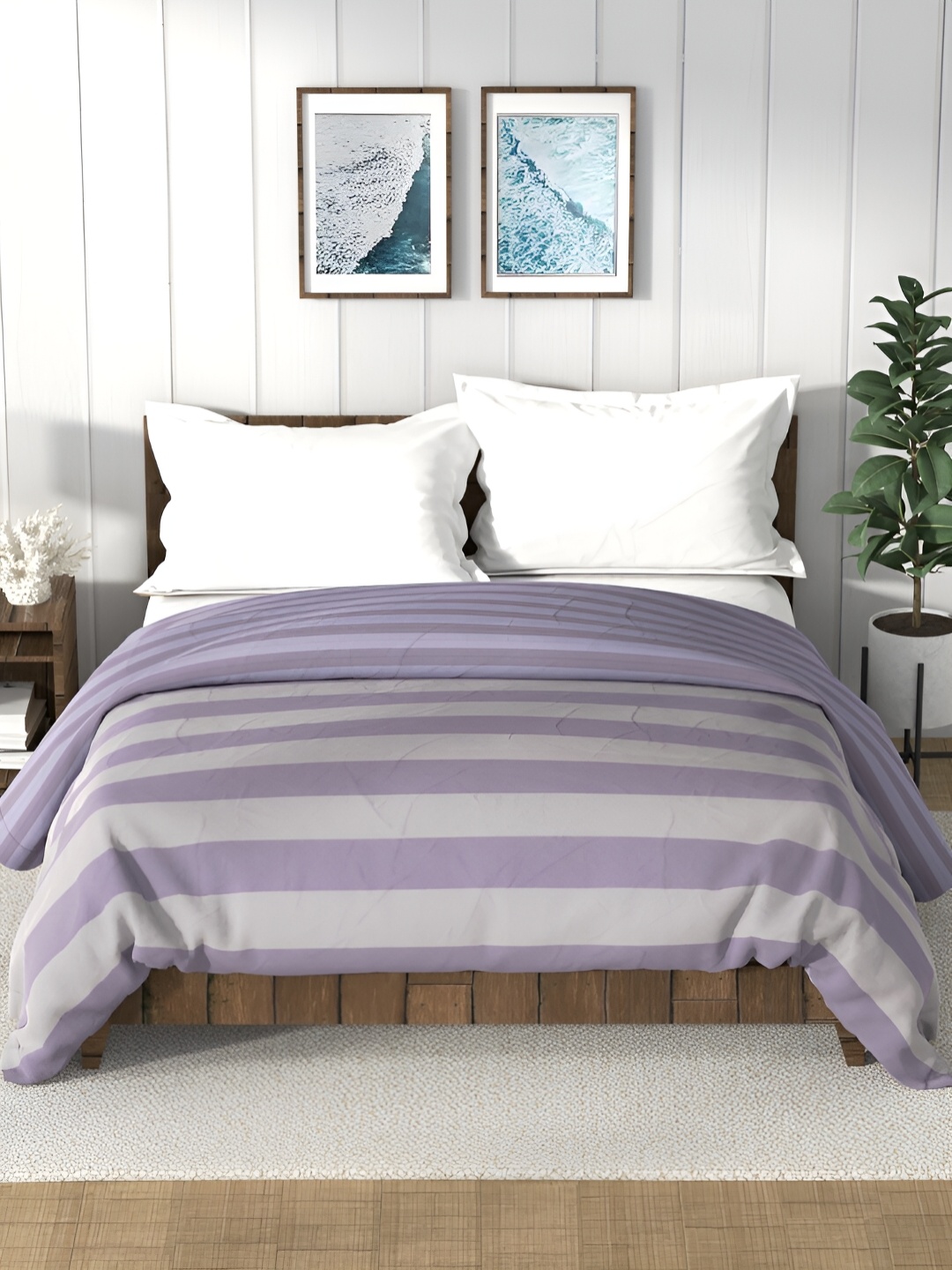 

Nautica Bristol Purple & Grey Striped AC Room 150 GSM Double Bed Comforter