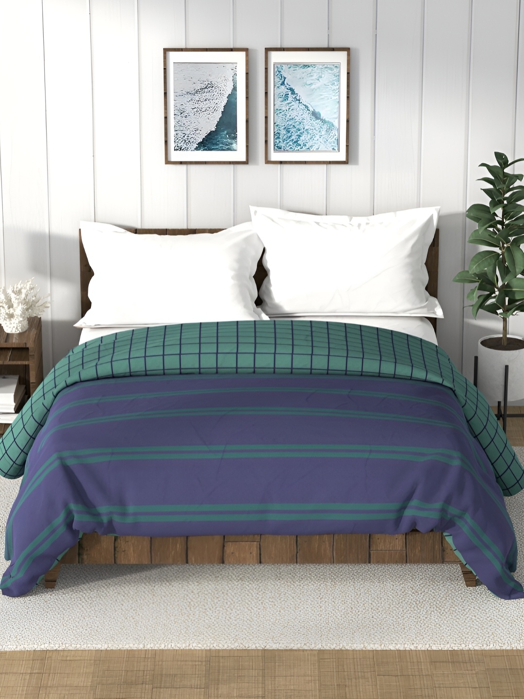 

Nautica Bristol Blue & Green Striped AC Room 150 GSM Double Bed Comforter