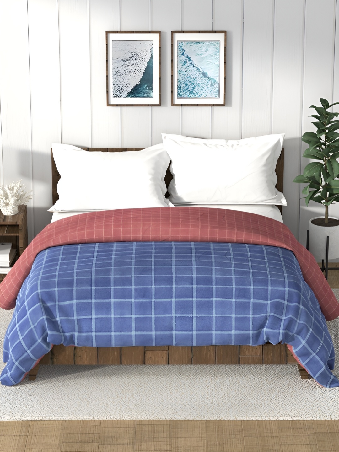 

Nautica Bristol Blue & Red Checked AC Room 150 GSM Double Bed Comforter