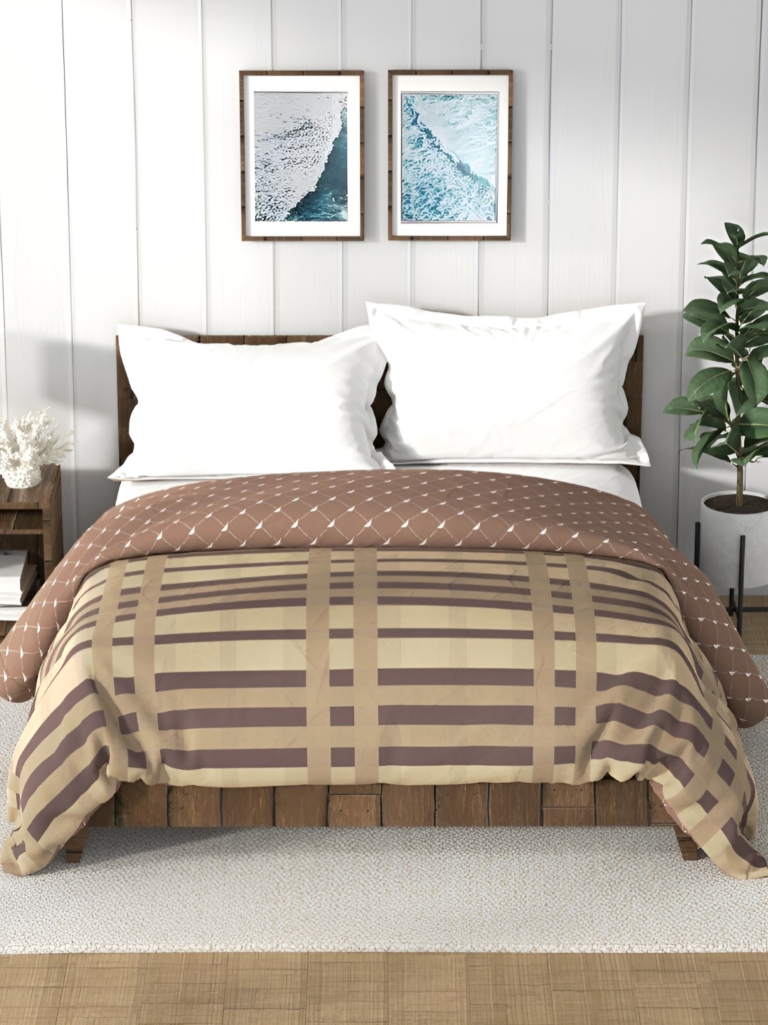 

Nautica Bristol Brown & Beige Striped AC Room 150 GSM Double Bed Comforter