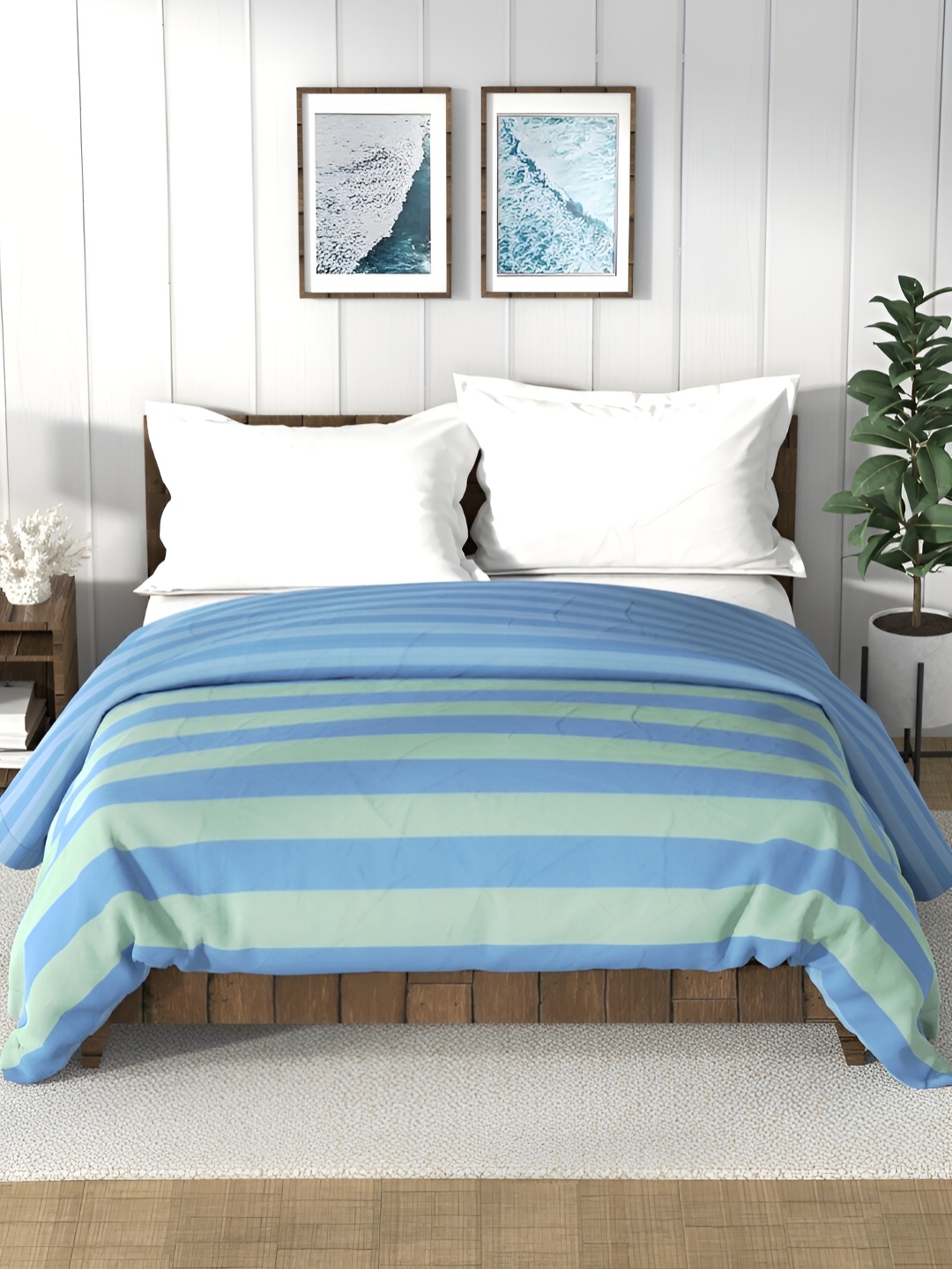 

Nautica Bristol Blue & Green Striped AC Room 150 GSM Double Bed Comforter