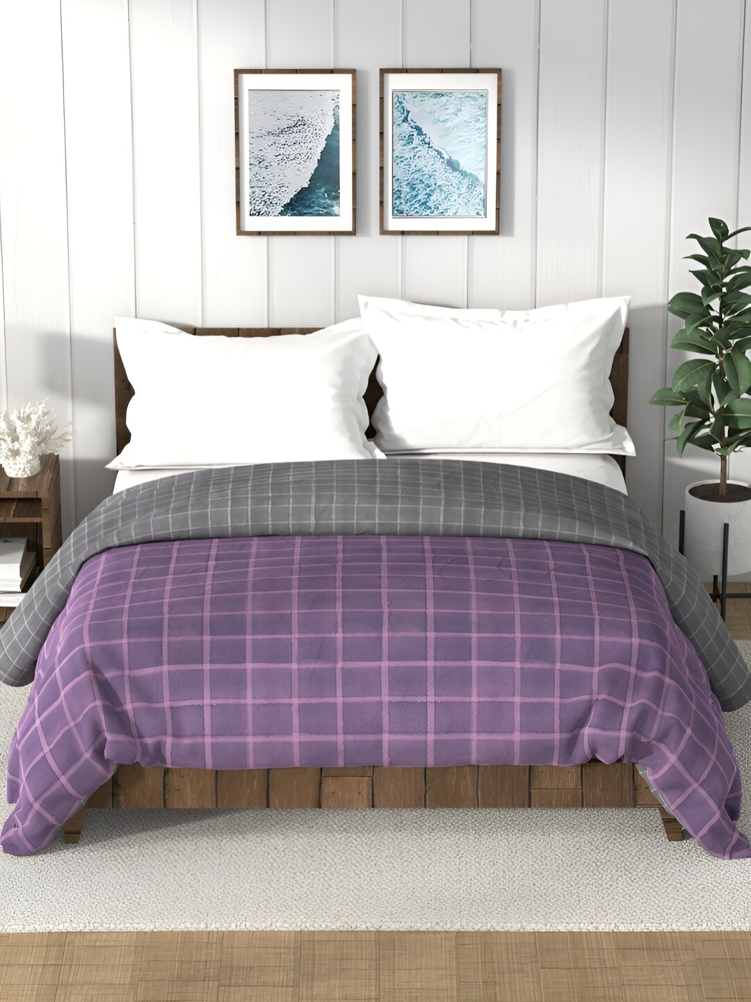 

Nautica Bristol Purple & Grey Checked AC Room 150 GSM Double Bed Comforter