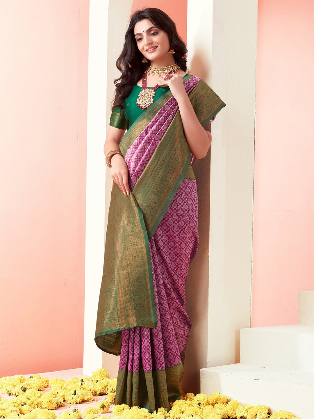 

Mitera Ethnic Motifs Woven Design Zari Art Silk Banarasi Saree, Purple
