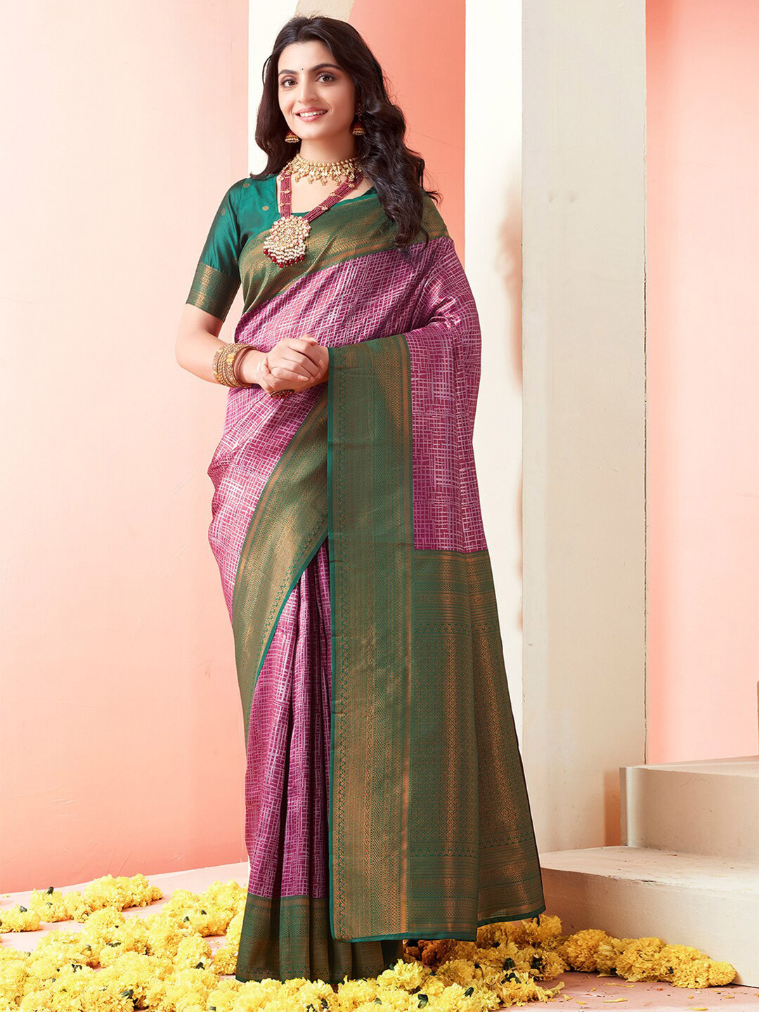 

Mitera Woven Design Zari Banarasi Saree, Pink