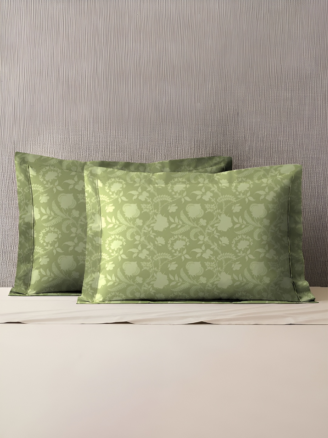 

MYTRIDENT Green 2 Pieces Floral Pure Cotton Rectangle Pillow Covers
