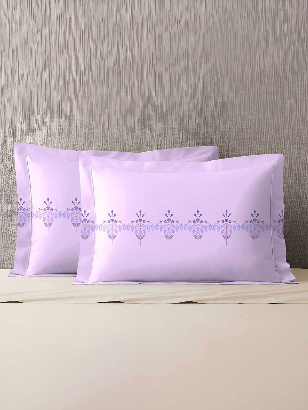 

MYTRIDENT Purple 2 Pieces Floral Pure Cotton Rectangle Pillow Covers