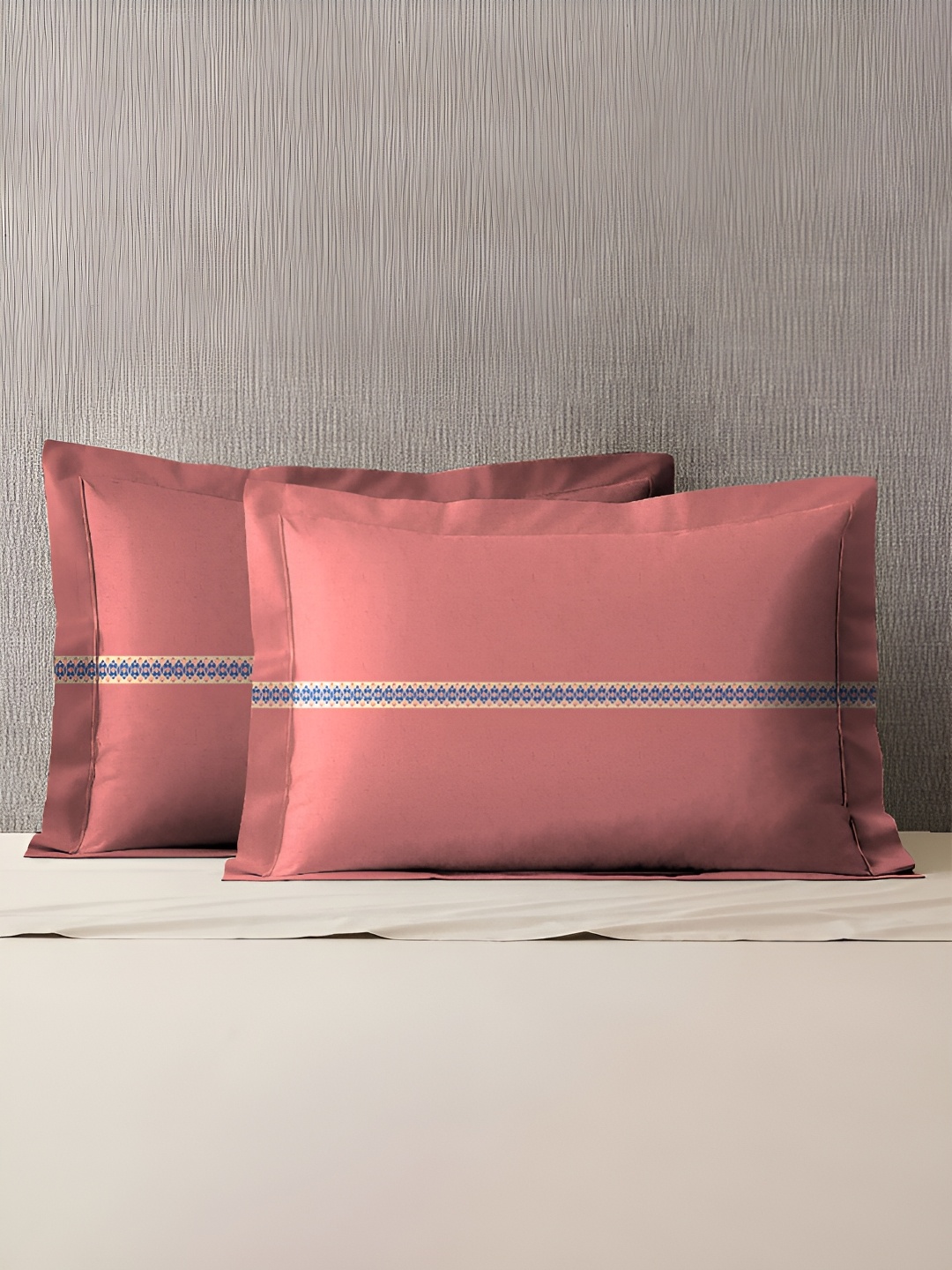 

MYTRIDENT Brown 2 Pieces Self Design Pure Cotton Rectangle Pillow Covers
