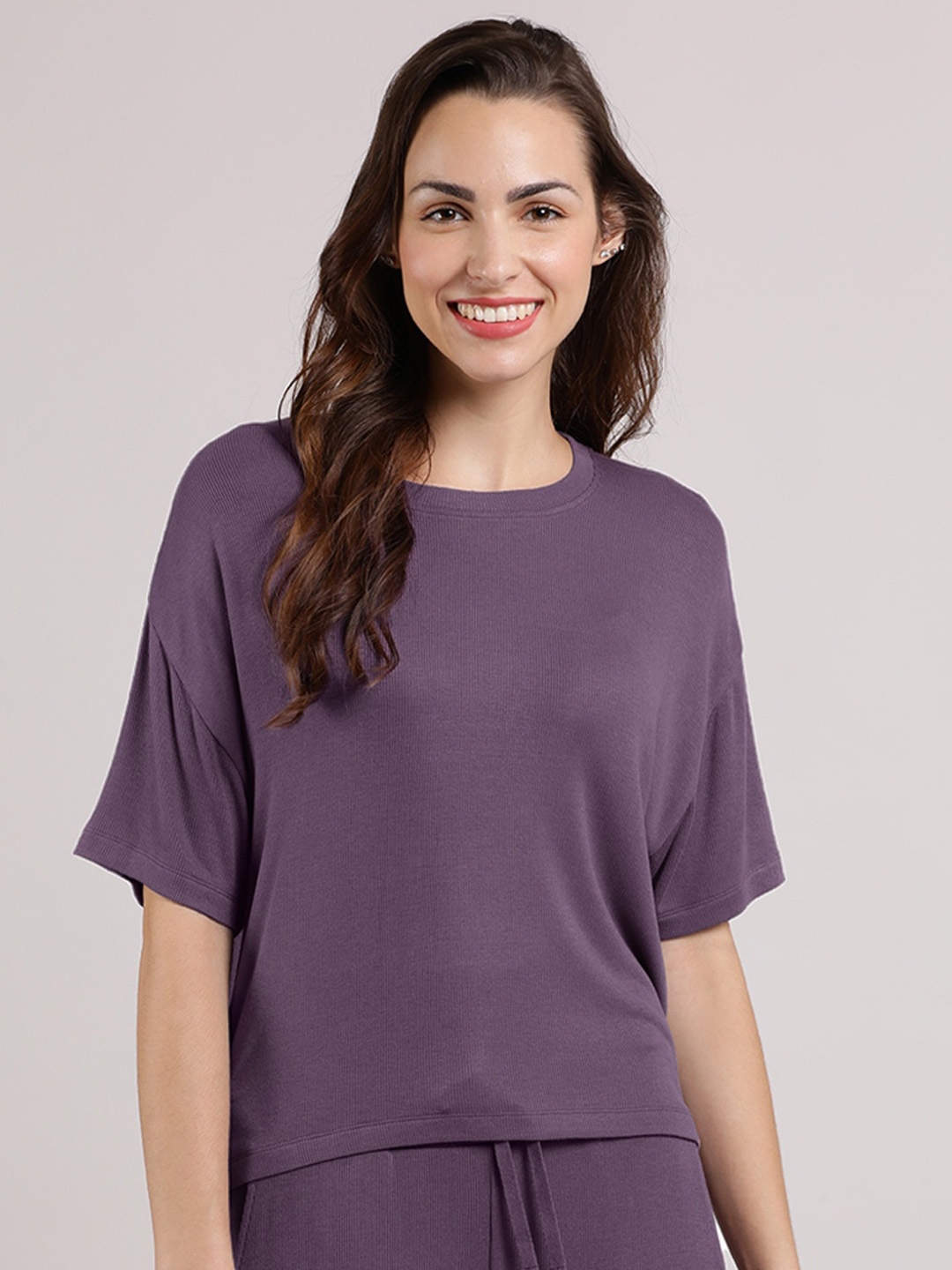 

Amante Half Sleeves Serene Dream T-Shirt, Purple