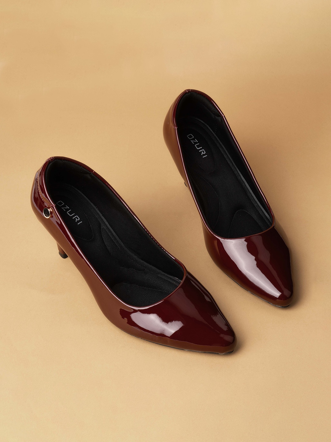 

Ozuri Leather Pointed Toe Kitten Heel Pumps, Maroon