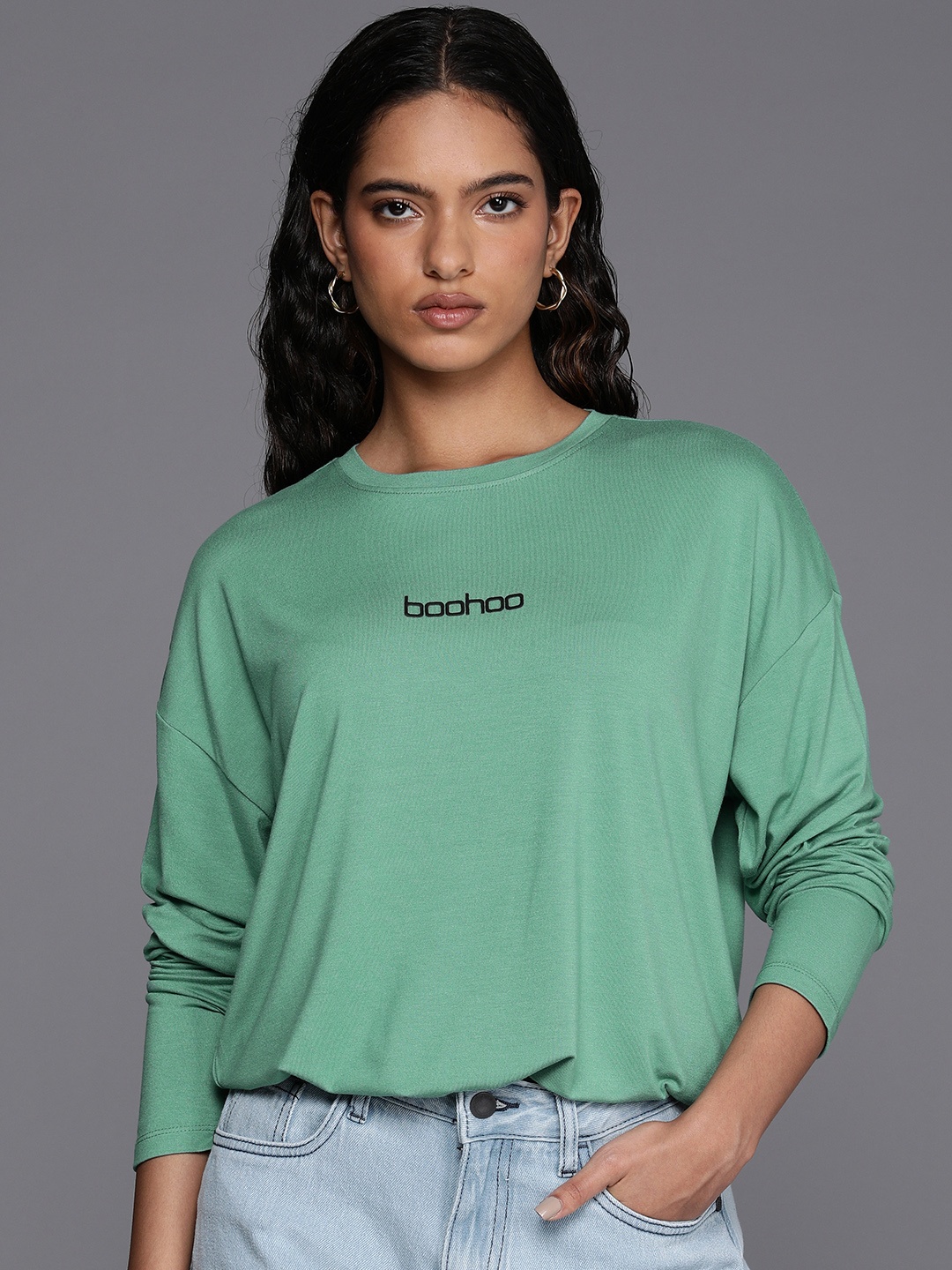 

Boohoo Women Brand Logo Printed T-shirt, Green