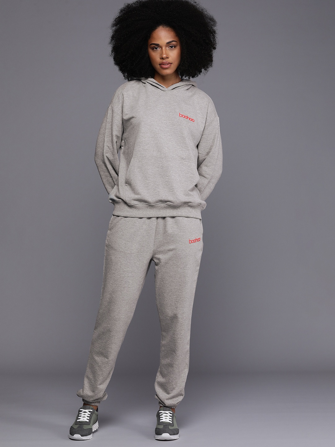 

Boohoo Women Hooded Sweatshirt & Joggers Tracksuits, Grey melange