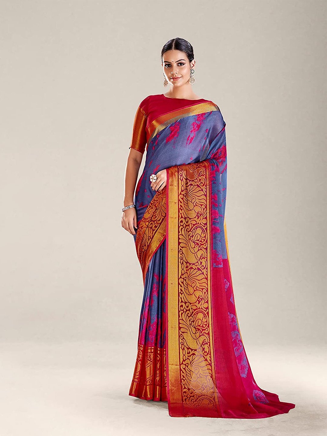 

Mitera Abstract Printed Zari Detail Saree, Blue