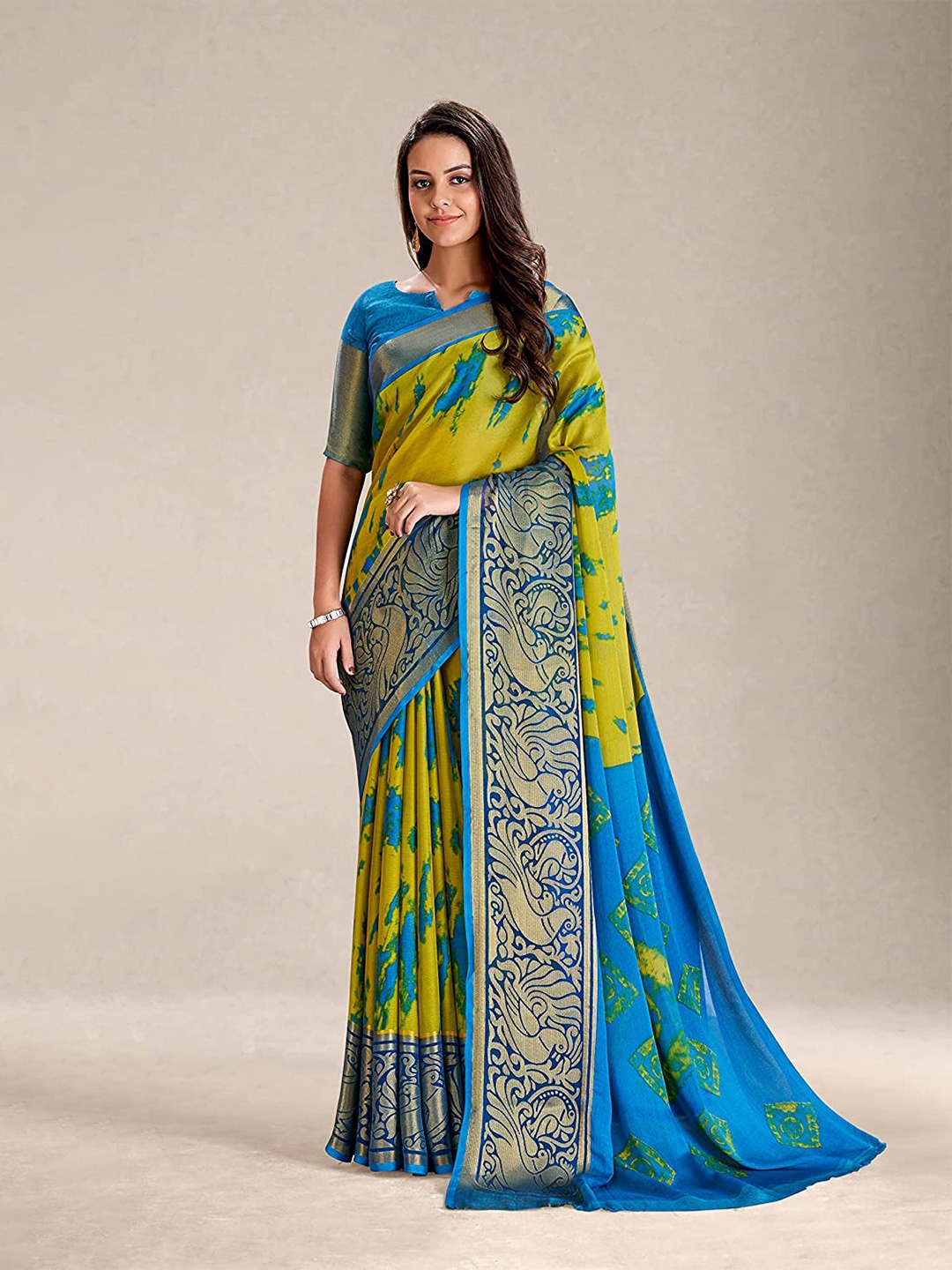

Mitera Abstract Printed Zari Detail Saree, Mustard