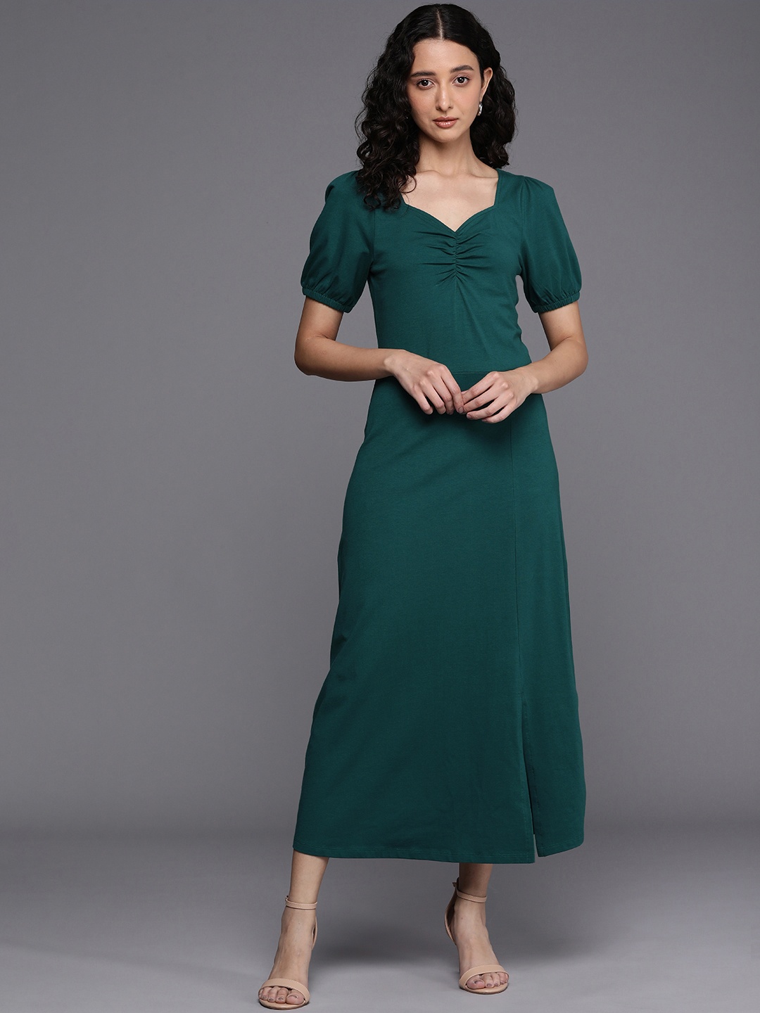 

DOROTHY PERKINS Puff Sleeve A-Line Maxi Dress, Green