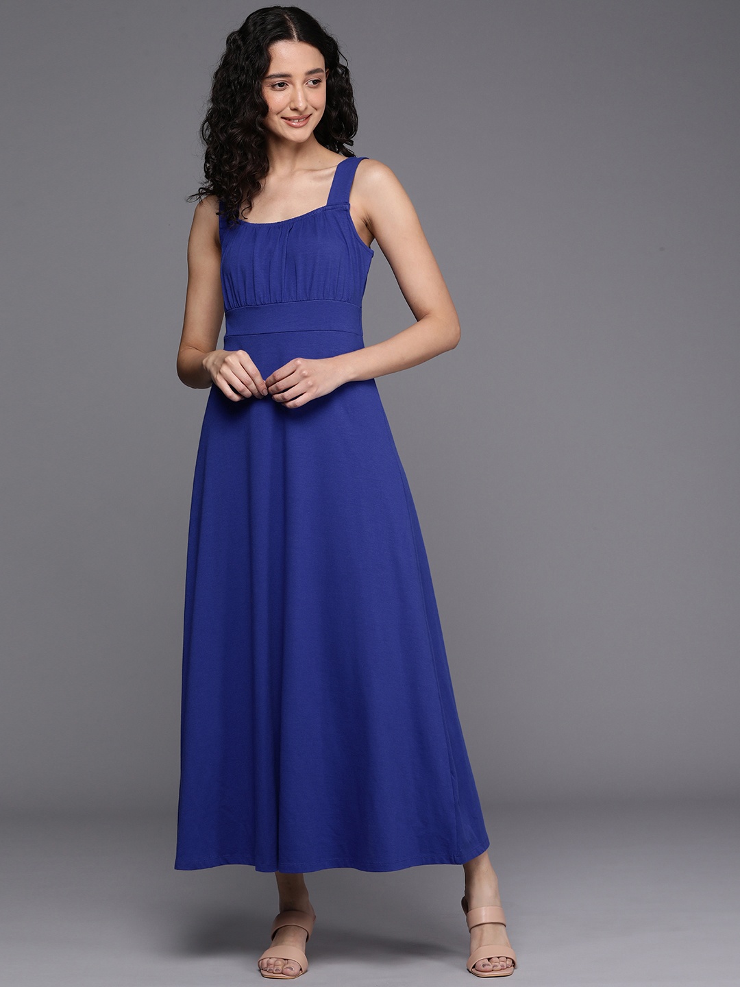 

DOROTHY PERKINS Solid Shoulder Straps A-Line Maxi Dress, Blue