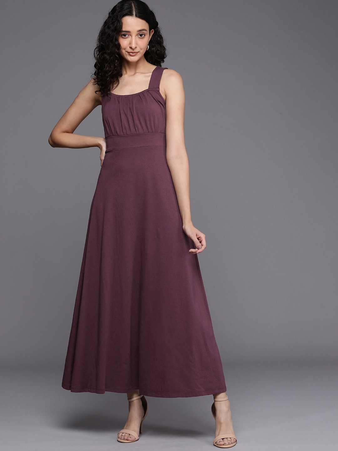 

DOROTHY PERKINS Solid Shoulder Straps A-Line Maxi Dress, Burgundy