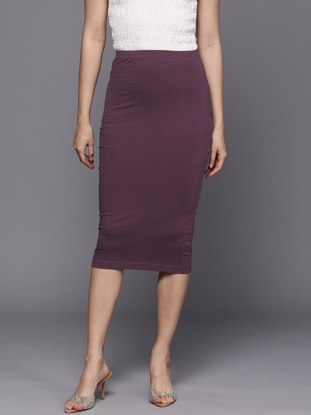 

Boohoo Solid Pencil Midi Skirt, Burgundy