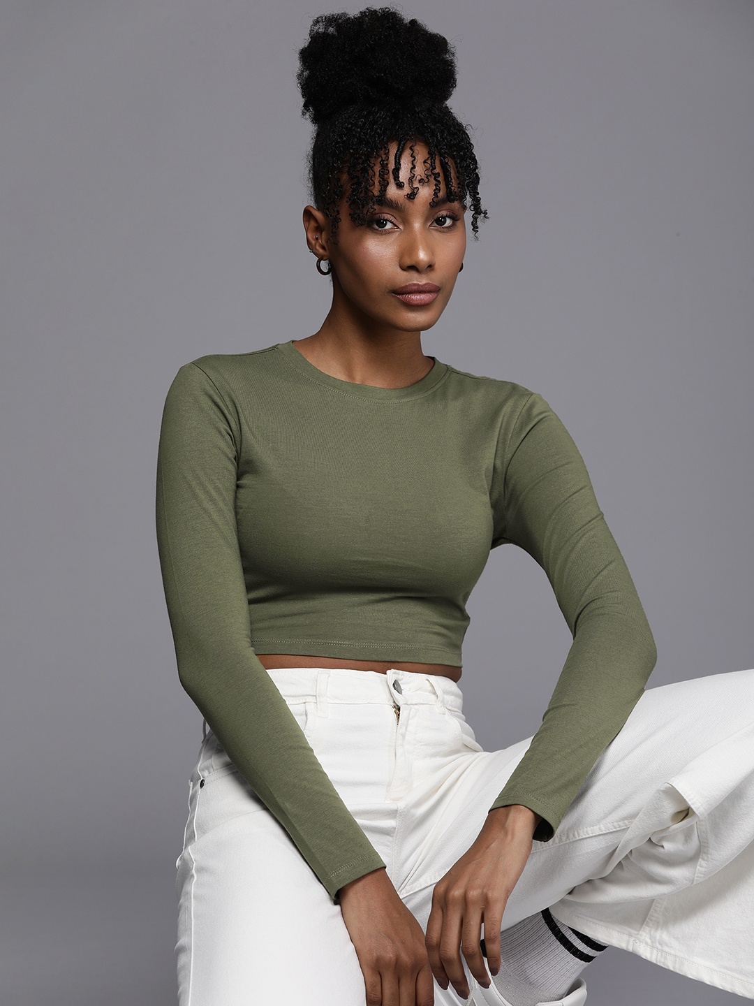 

Boohoo Solid Crop Top, Olive