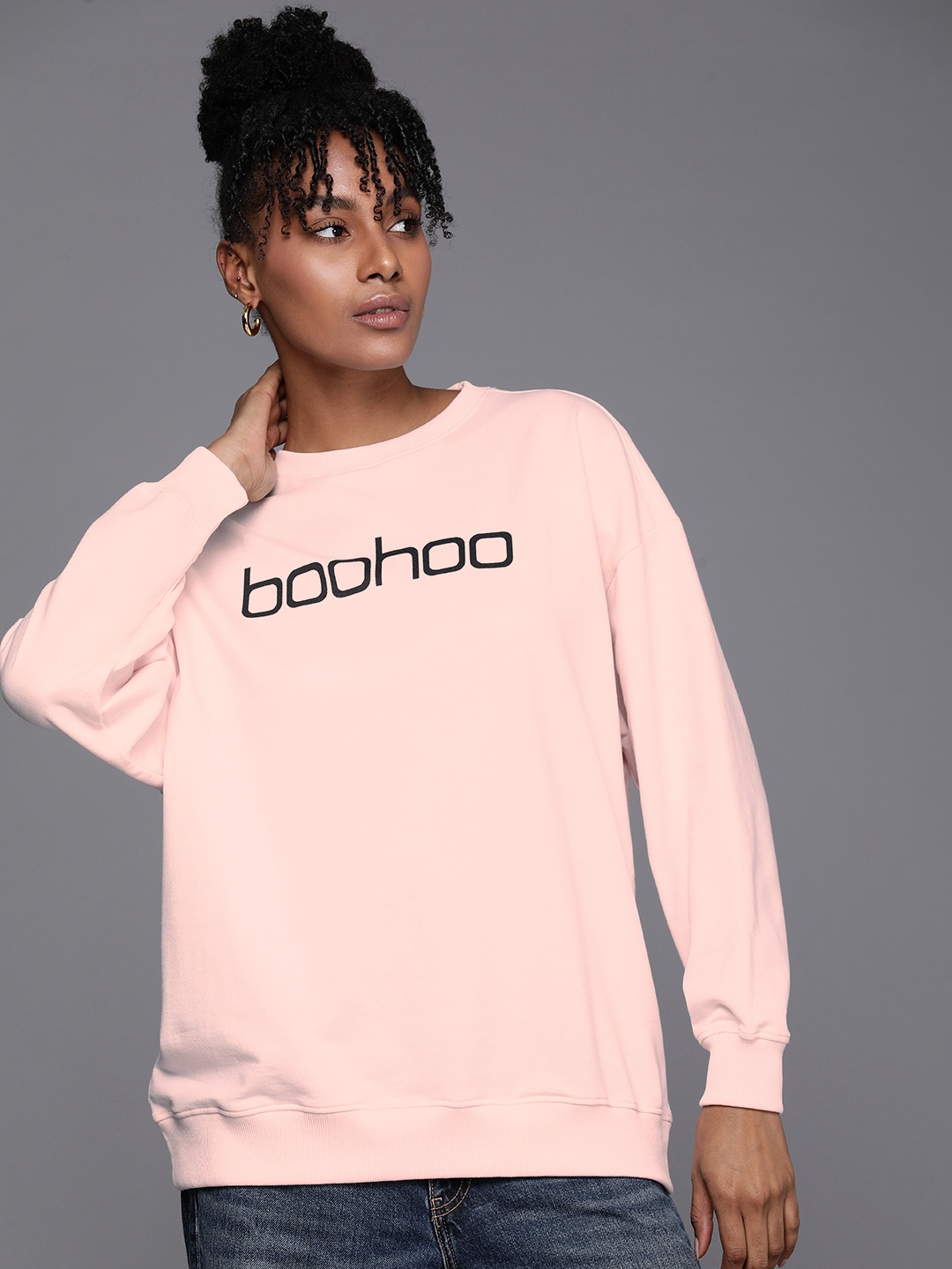 

Boohoo Brand Logo Printed Long Sleeves Sweatshirt, Pink