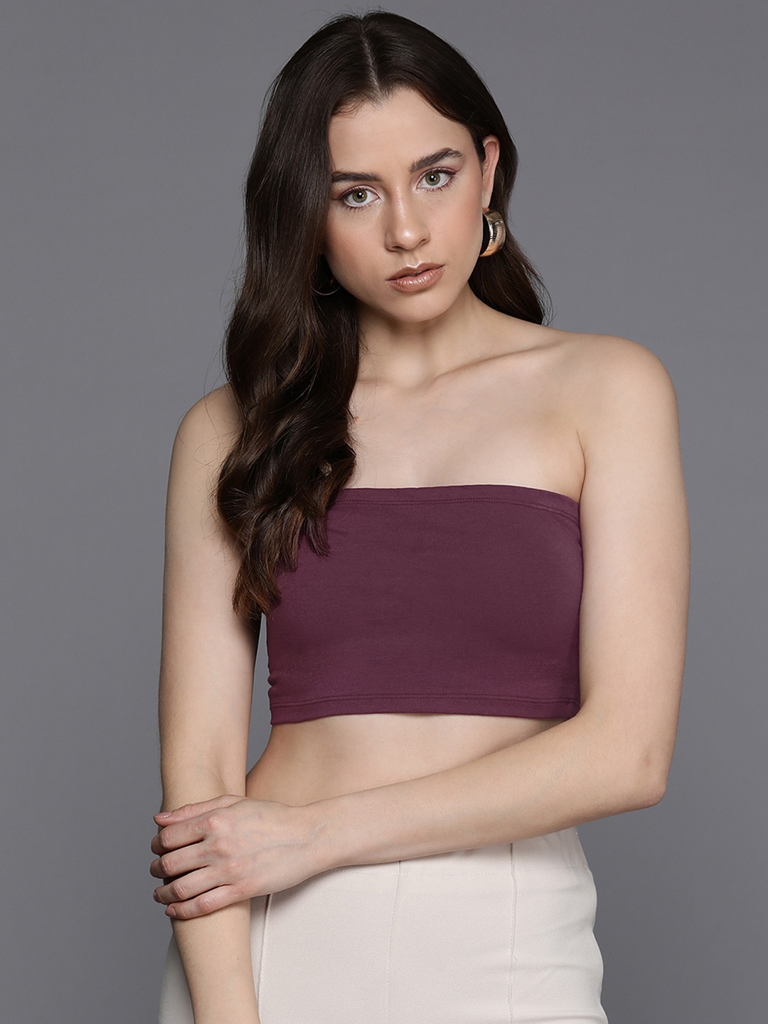 

Boohoo Tube Crop Top, Burgundy
