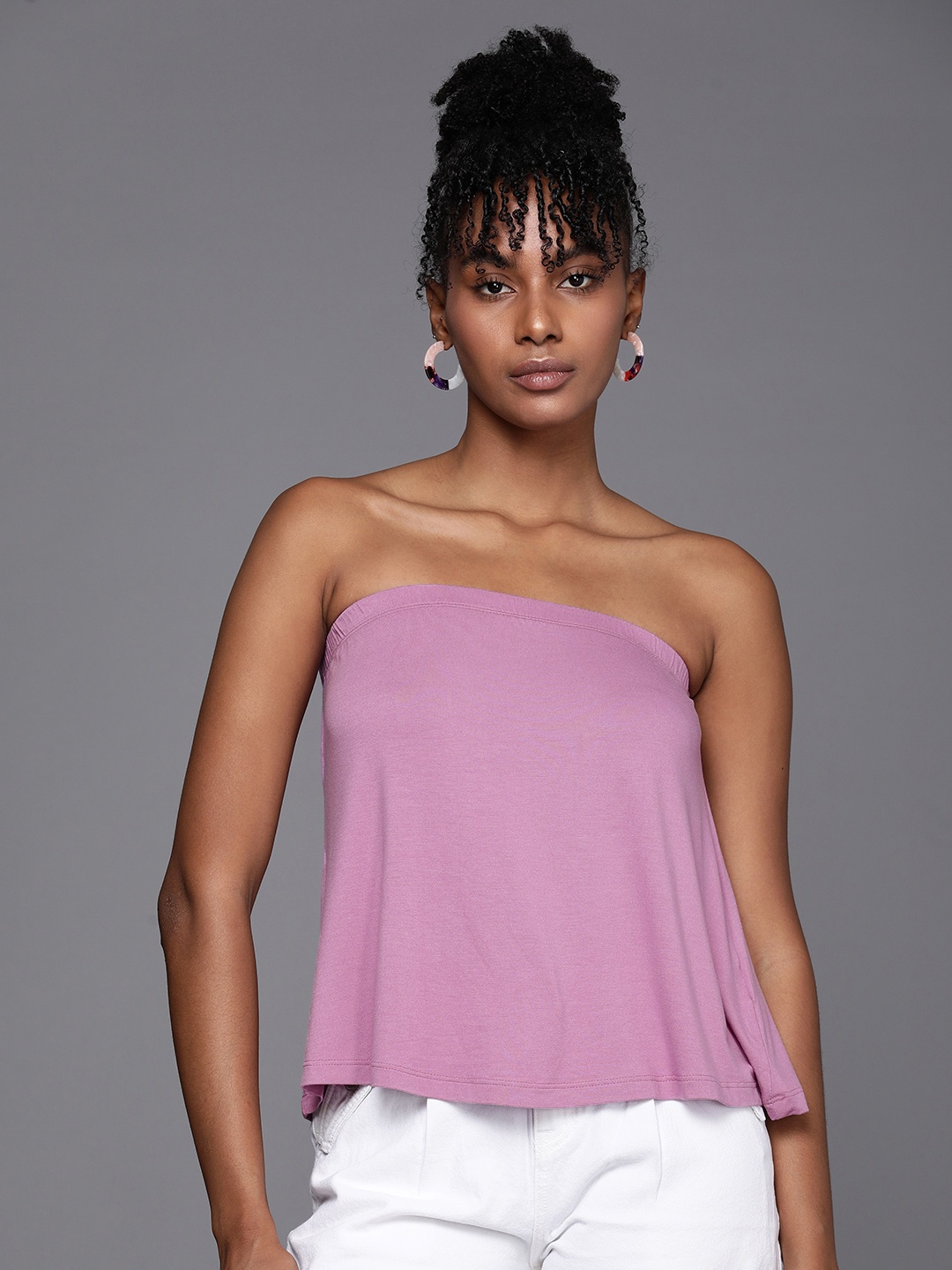 

Boohoo Solid Strapless A-line Top, Lavender