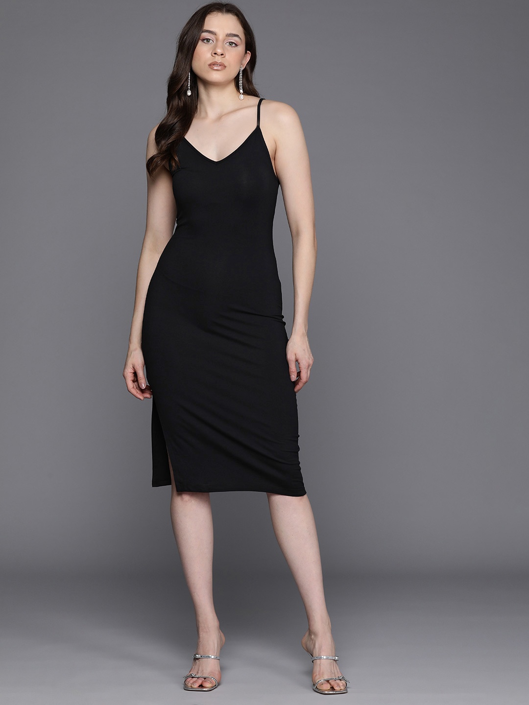 

Boohoo Shoulder Straps Sheath Dress, Black