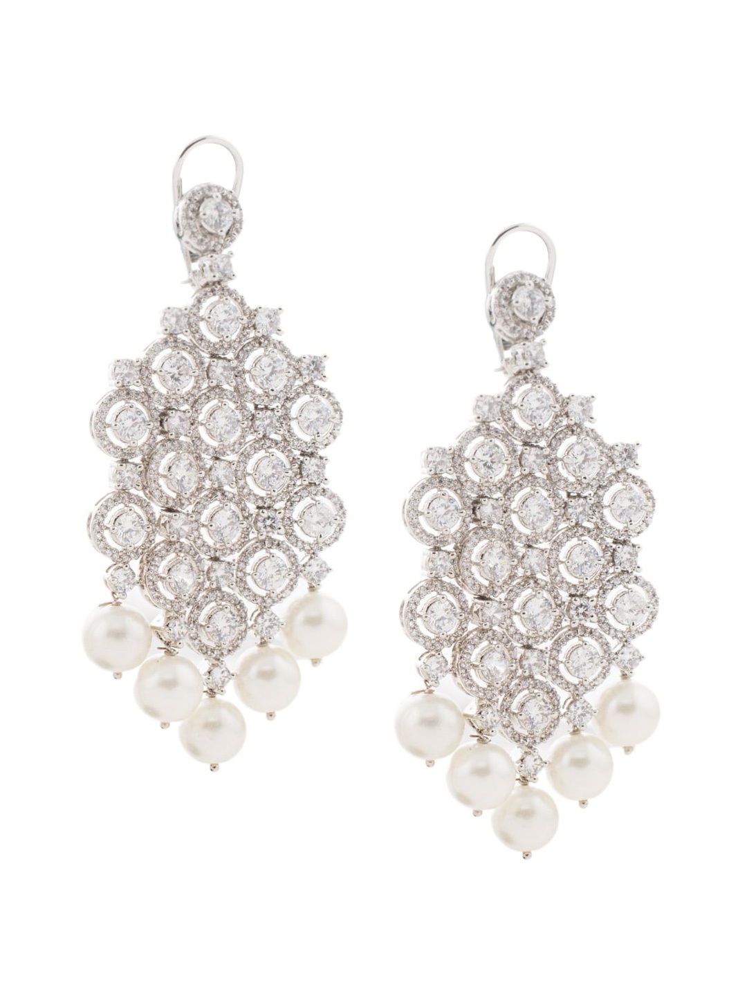 

AURAA TRENDS Rhodium Plated American Diamond & Zircon Studded Contemporary Drop Earrings, Silver