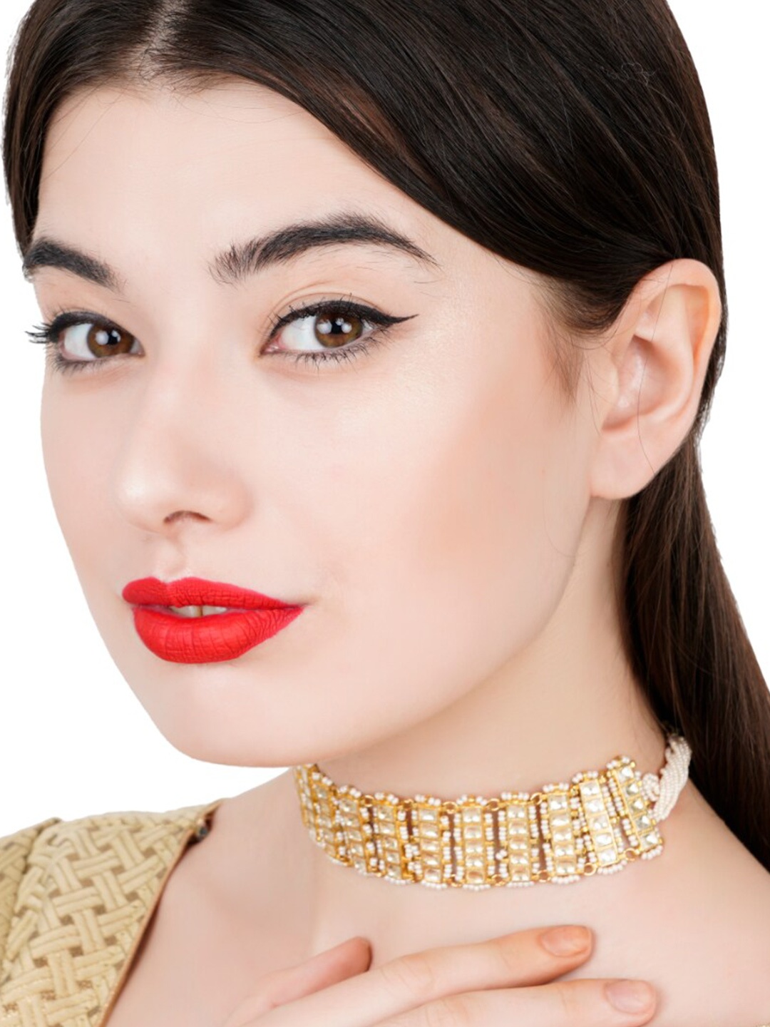 

AURAA TRENDS 22KT Gold-Plated Kundan-Studded Necklace