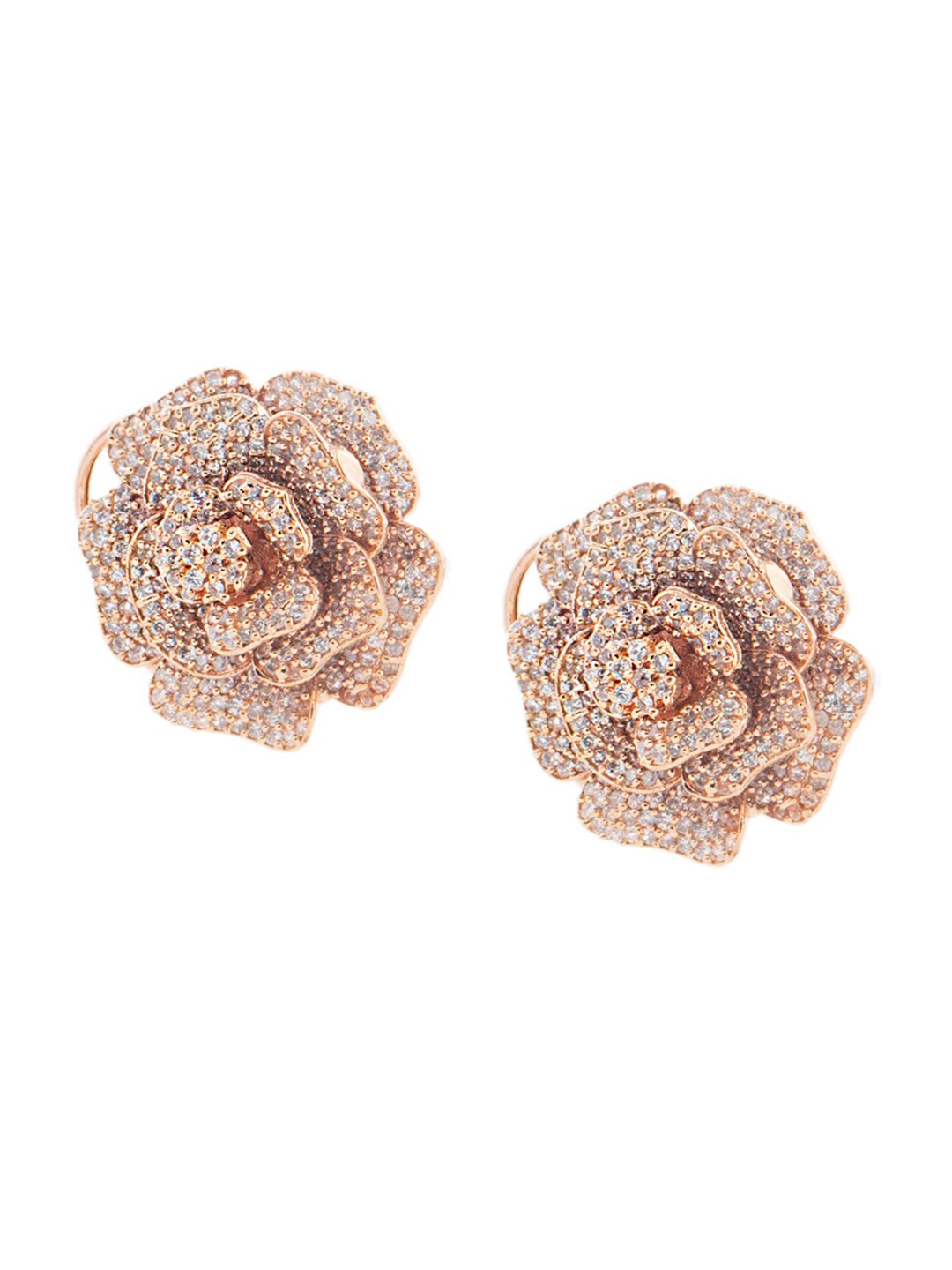 

AURAA TRENDS Rhodium-Plated American Diamond Floral Stud Earrings, Gold