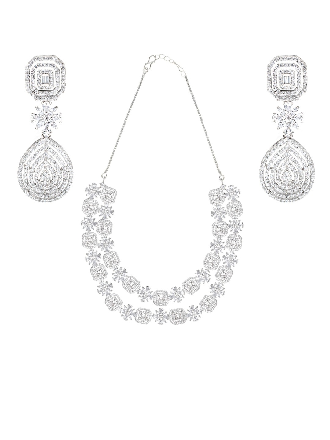 

AURAA TRENDS Rhodium-Plated AD-Studded Necklace & Earrings, Silver
