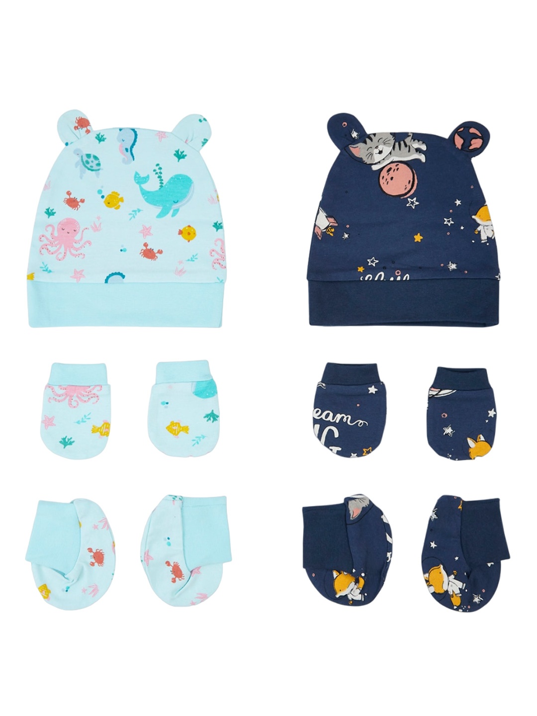 

haus & kinder Infants Pack Of 2 Printed Cotton Baby Apparel Gift Set, Blue