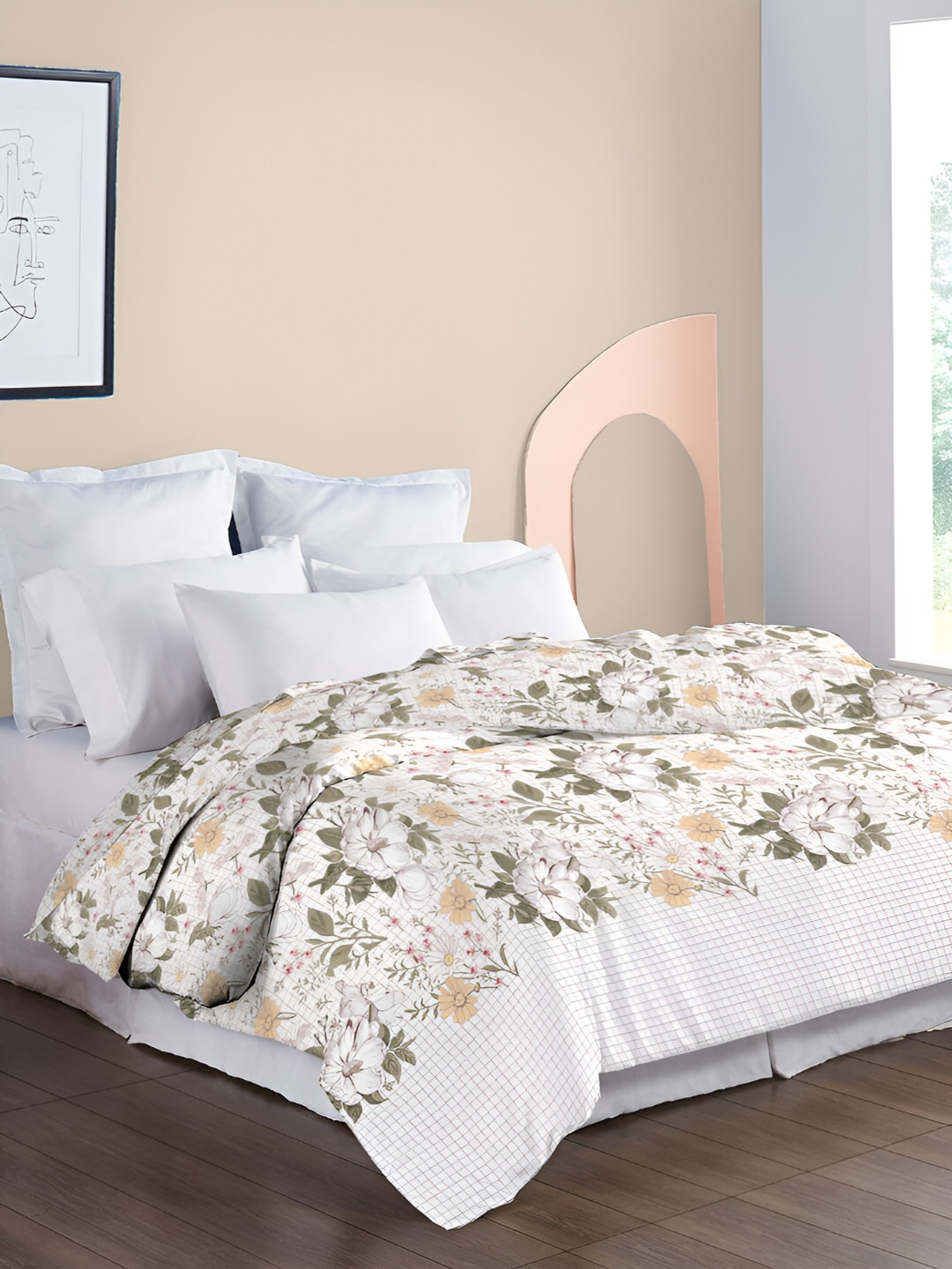 

MYTRIDENT White & Green Floral 200 GSM Mild Winter Double Bed Comforter
