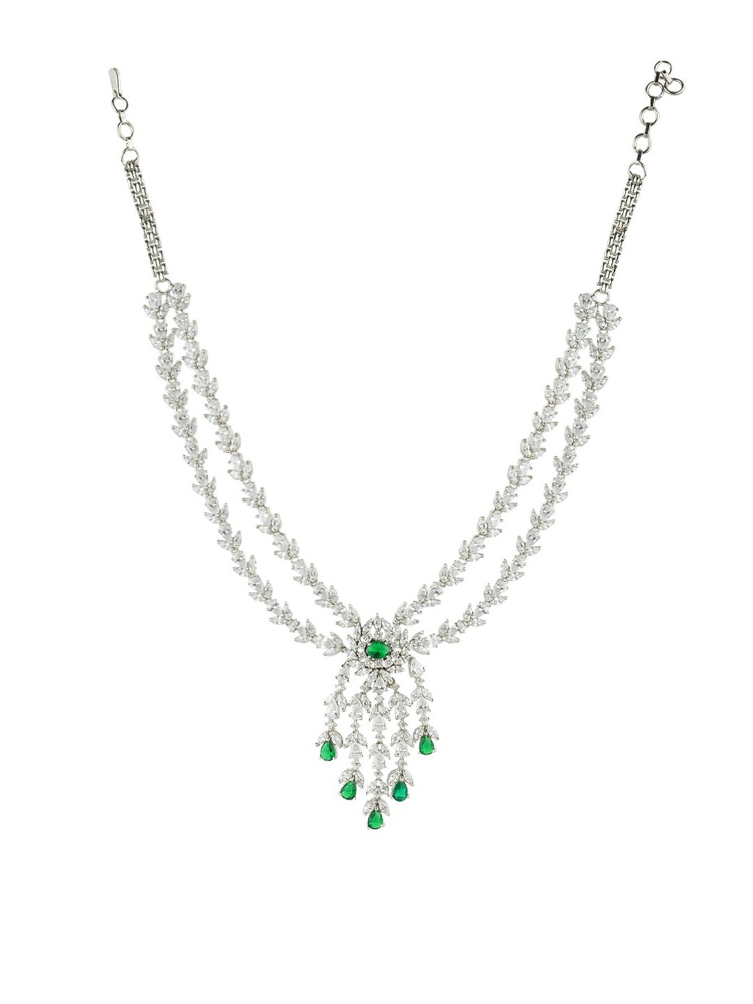 

AURAA TRENDS Rhodium Plated AD Studded Necklace & Earrings, Silver