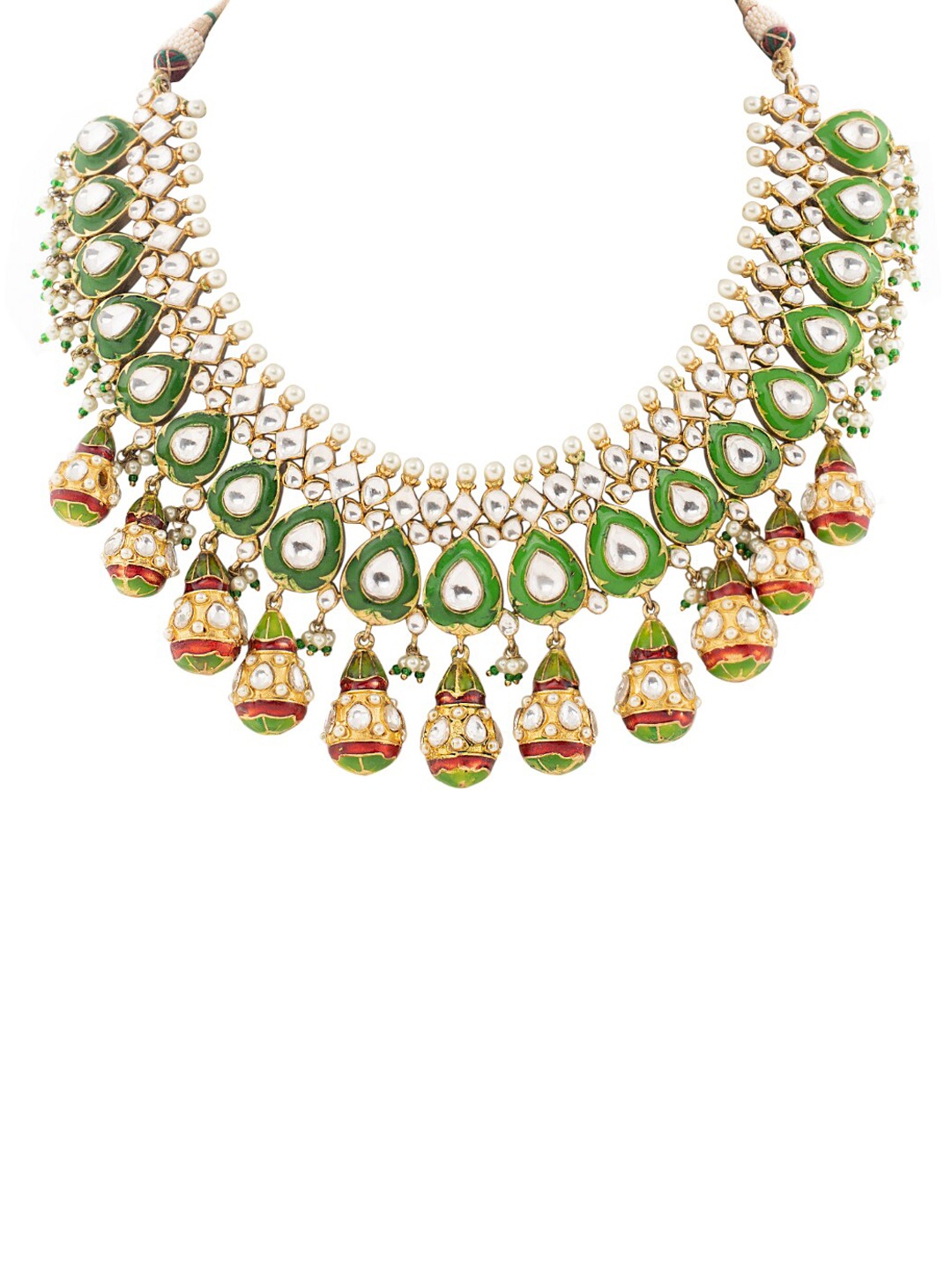 

AURAA TRENDS Gold-plated Kundan Stone-Studded Necklace & Earrings, Green