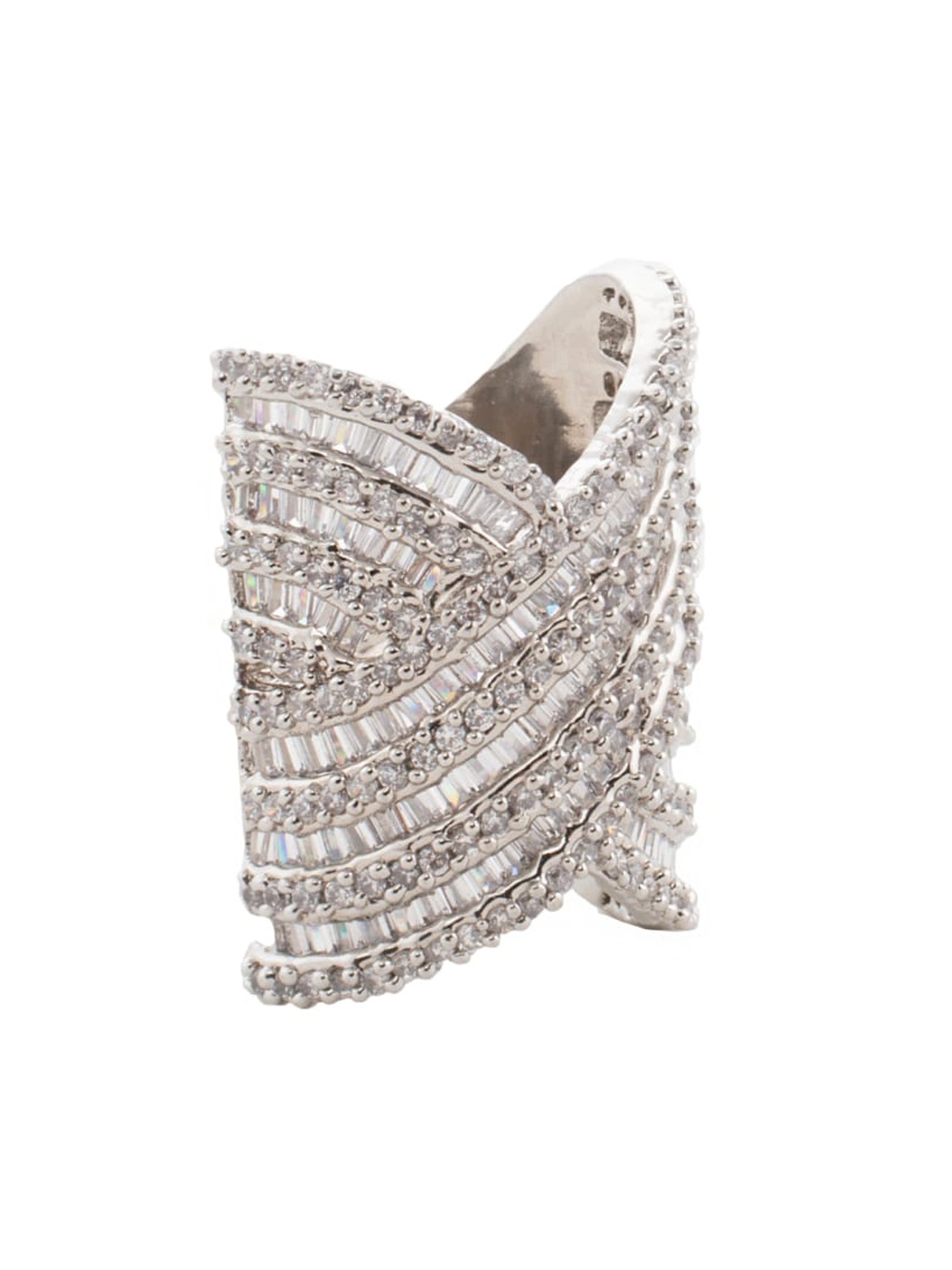 

AURAA TRENDS Rhodium-Plated American Diamond-Studded Ring, Silver