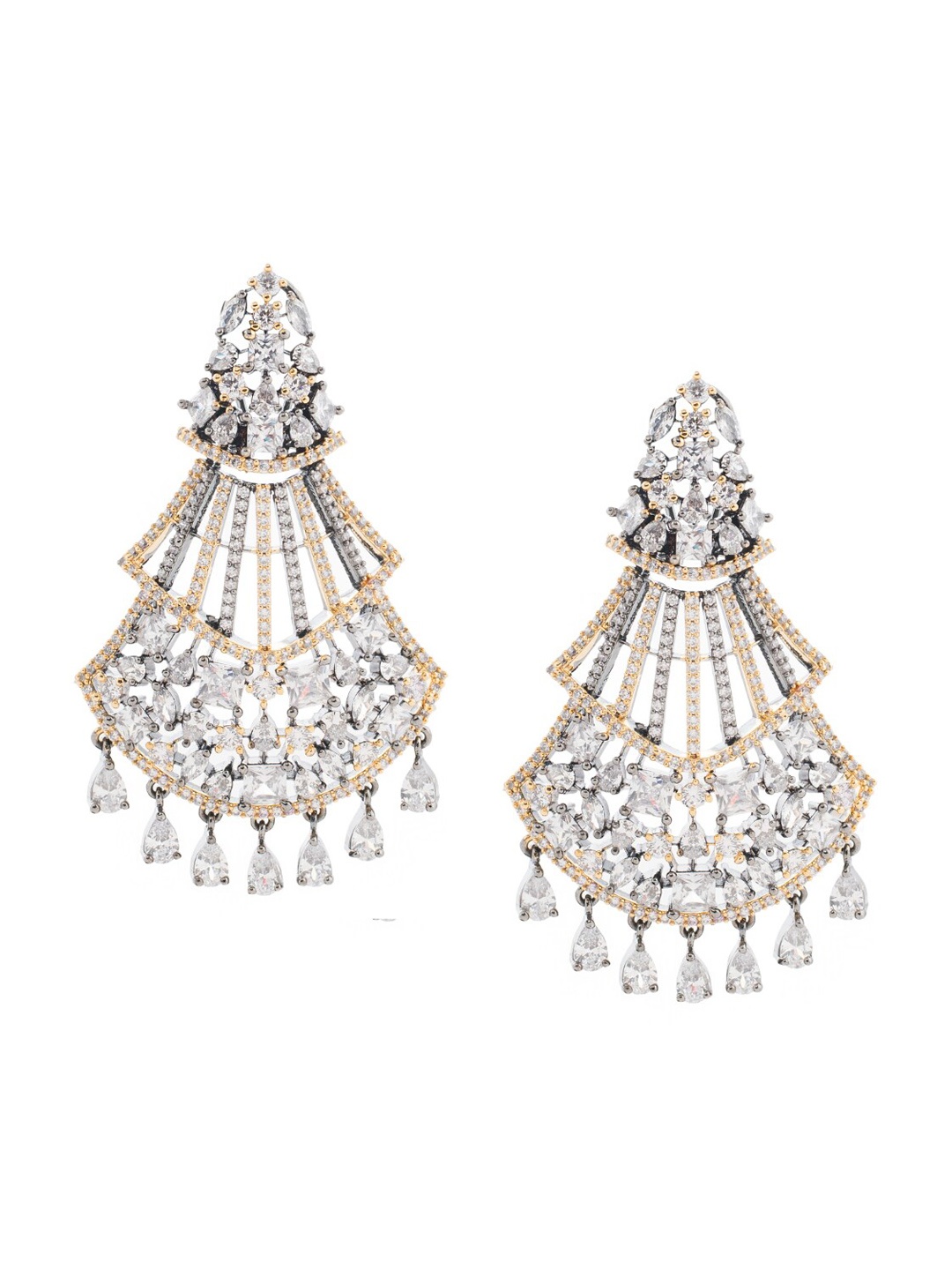 

AURAA TRENDS Rhodium-Plated American Diamond Contemporary Drop Earrings, Silver