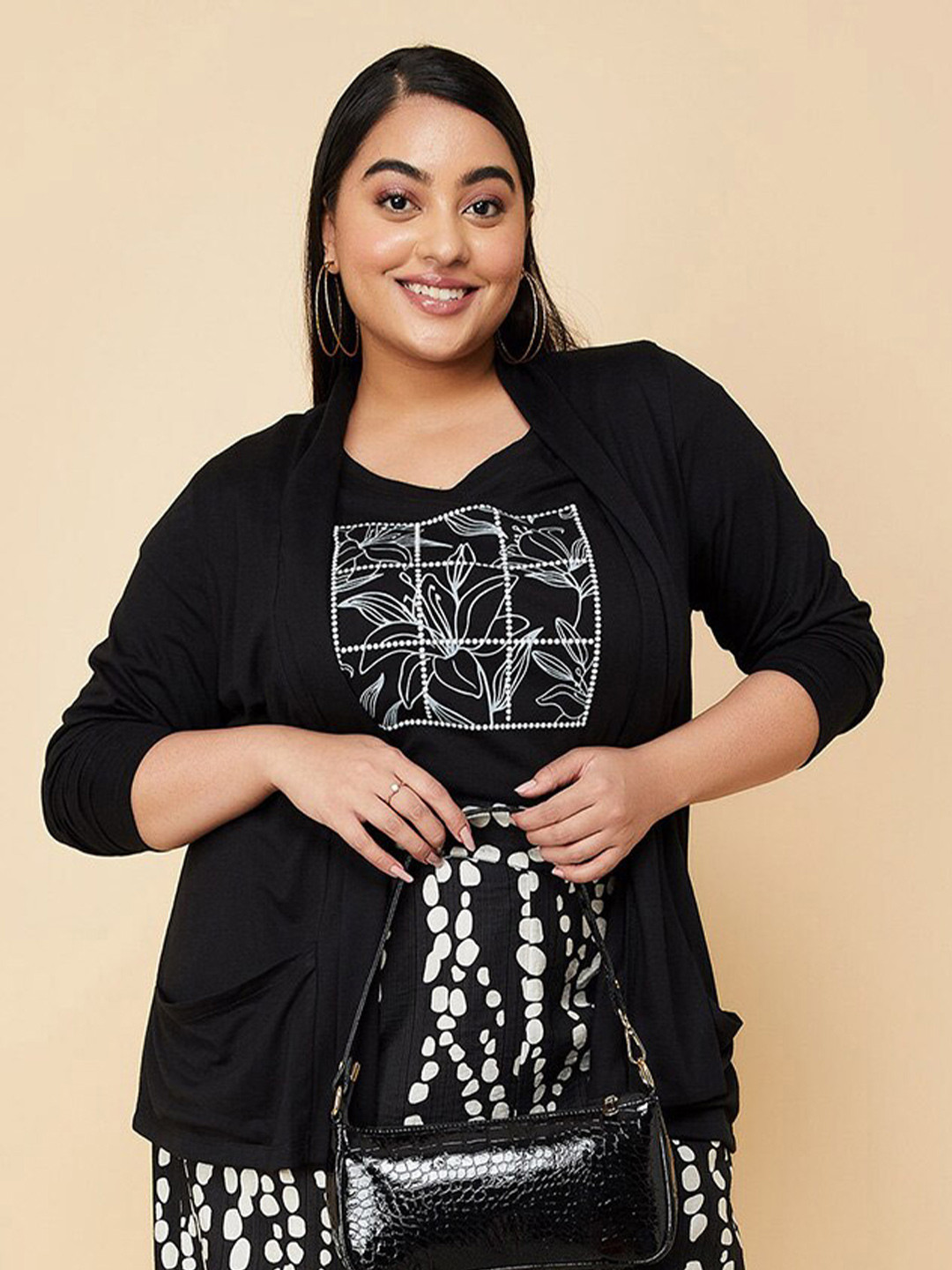 

max Plus Size Open Front Acrylic Shrug, Black