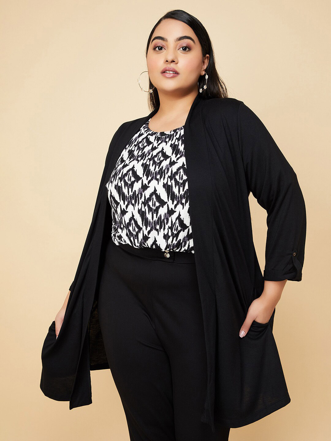 

max Acrylic Open Front Shrug, Black
