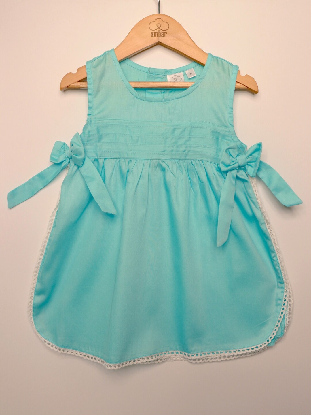 

BAESD Infant Girls Gathered Detailed Cotton Satin Fit & Flare Dress, Blue