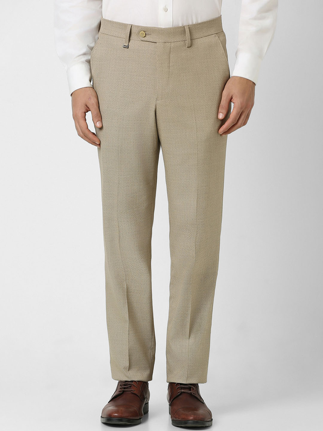 

Van Heusen Men Mid-Rise Textured Formal Trousers, Beige