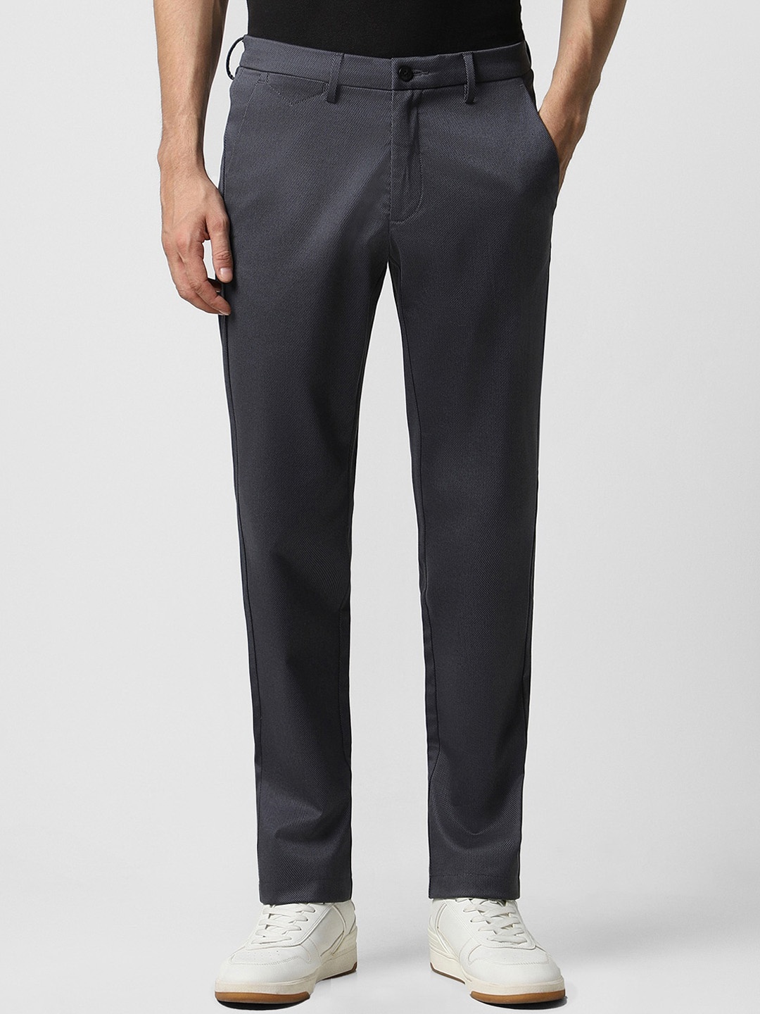 

Van Heusen Men Textured Slim Fit Trousers, Grey