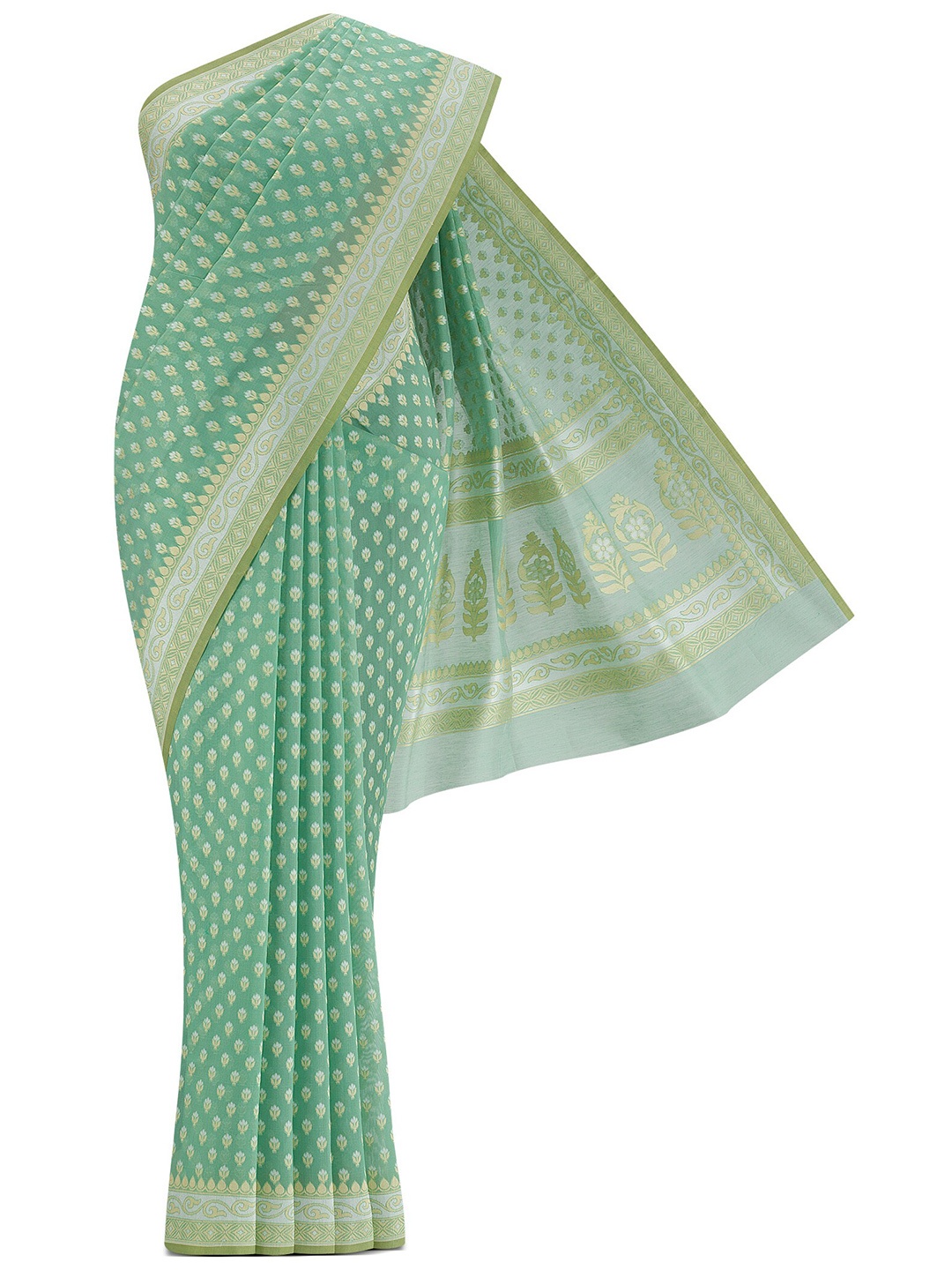 

Nalli Floral Woven Design Zari Silk Cotton Banarasi Saree, Green