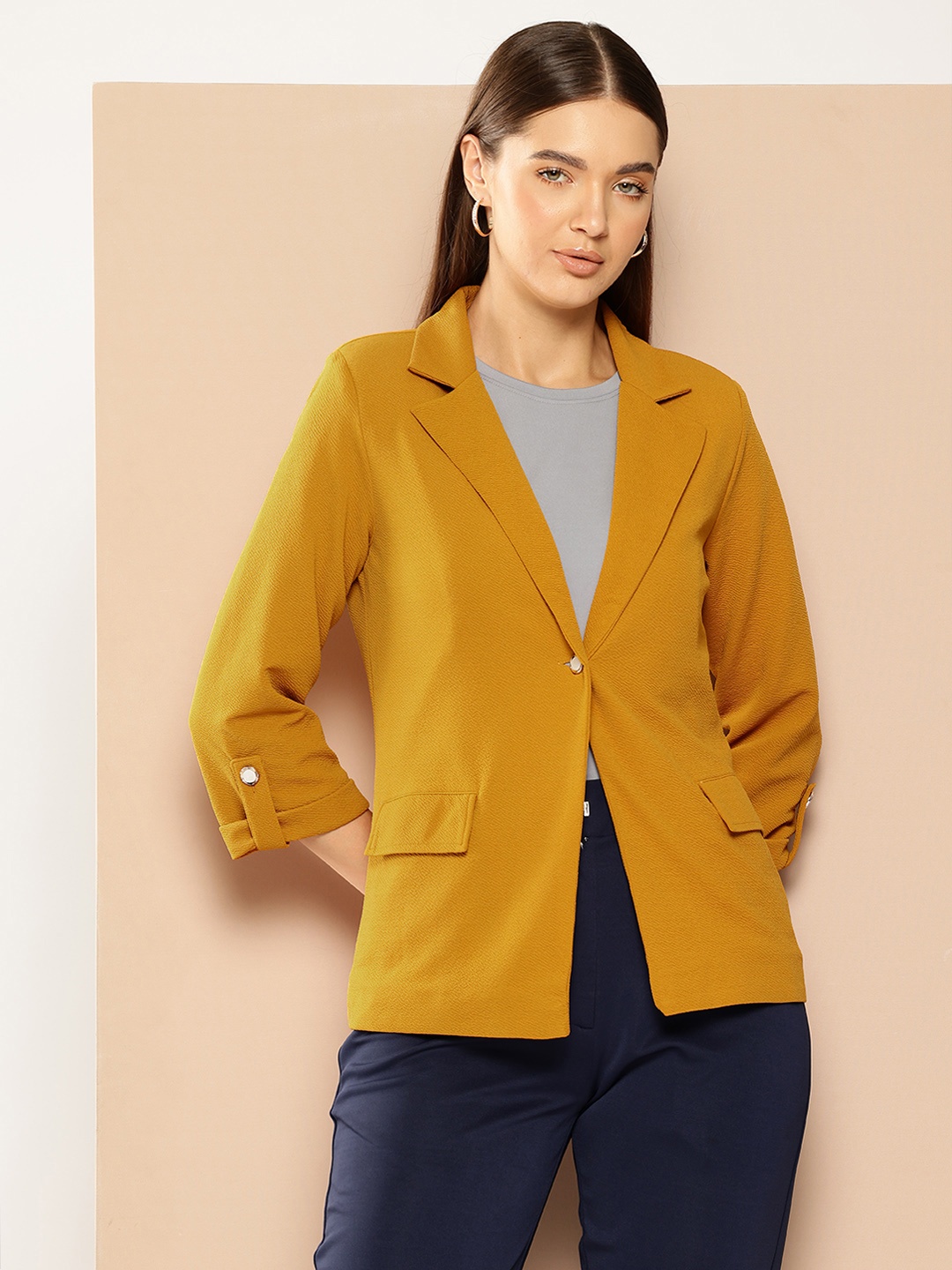 

Chemistry Shoulder Padded Single-Breasted Blazer, Mustard